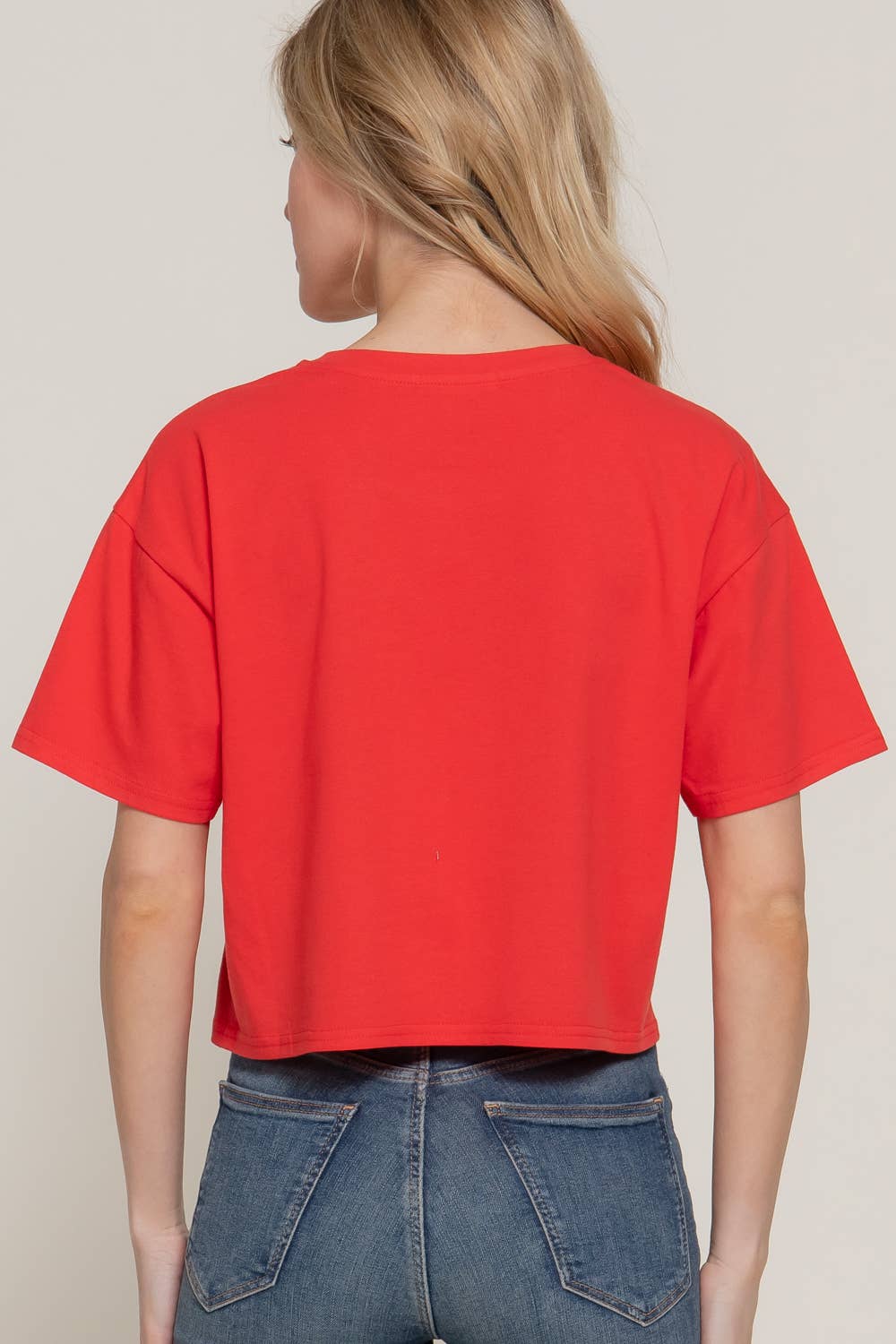 Red Crew Neck Oversize Crop Tee