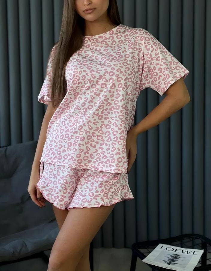 Pink Leopard Print Pajama Set
