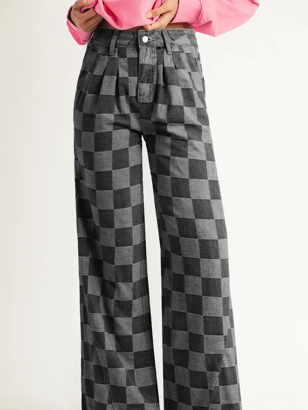 Checkered Wide Leg Jeans