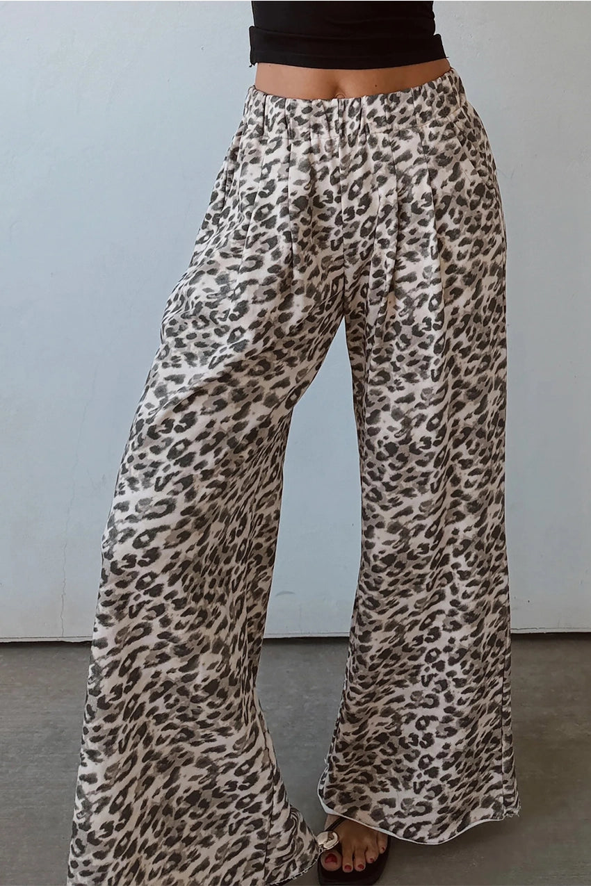 Casual Leopard Print Wide Leg Pants
