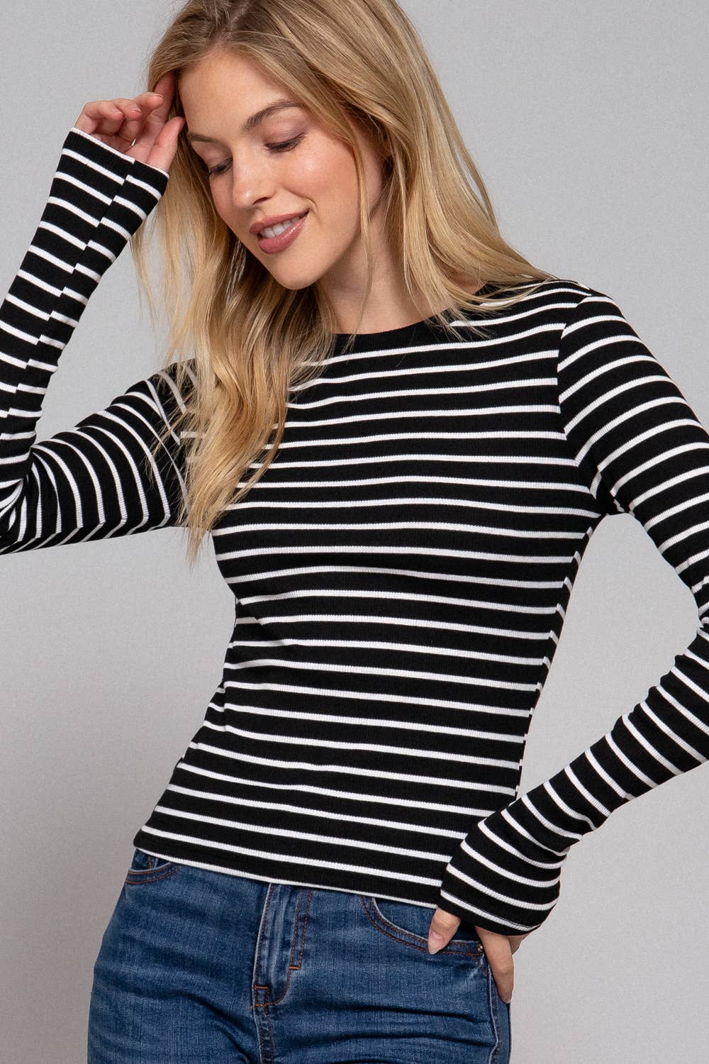 Black Stripe Knit Top
