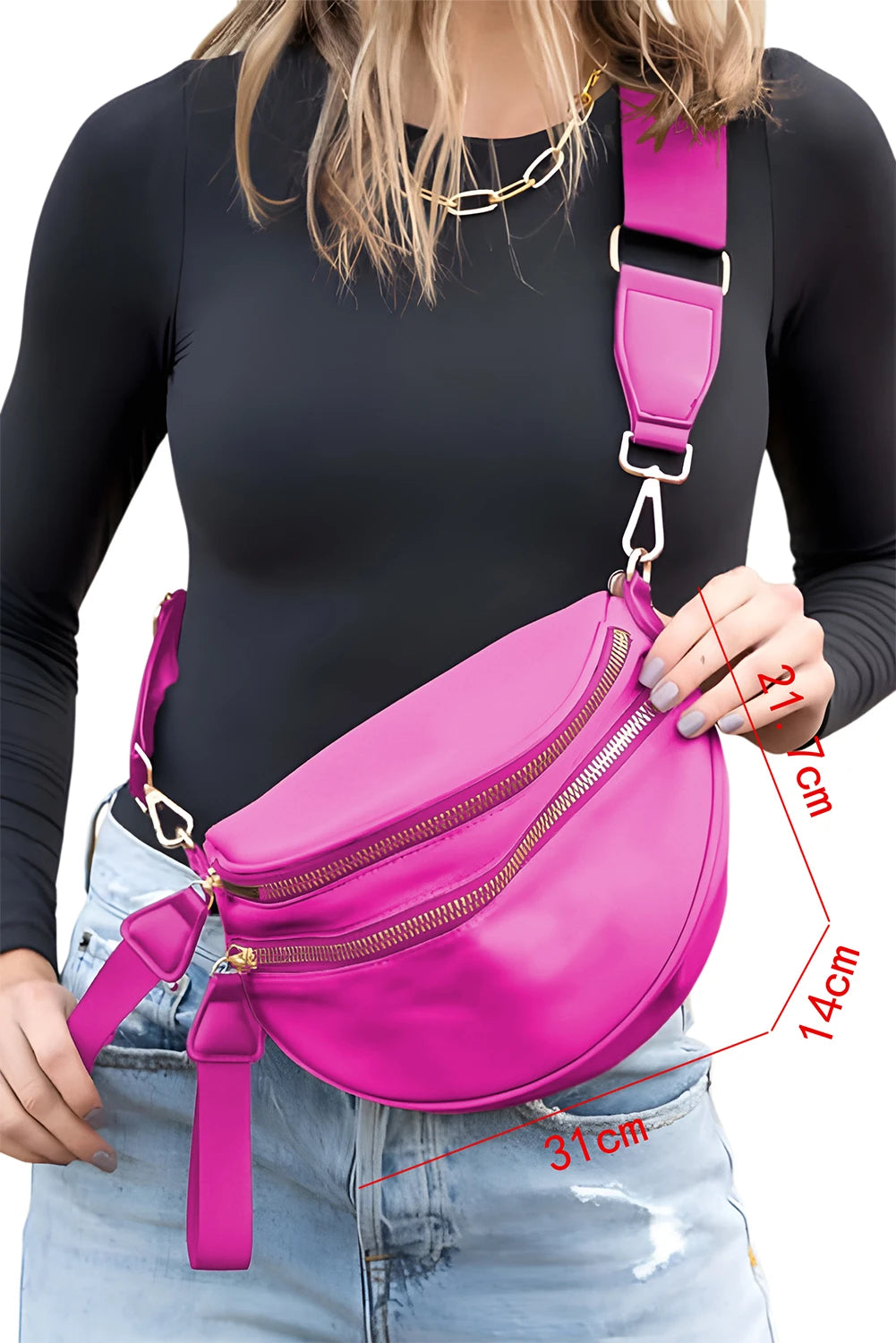Pink Double Zip Adjustable Sling Bag