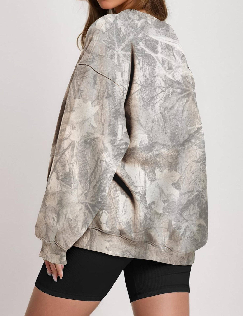 Camo Branch Print Oversized Crewneck