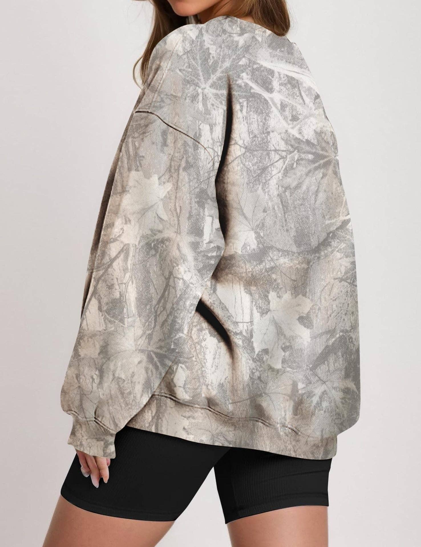 Camo Branch Print Oversized Crewneck