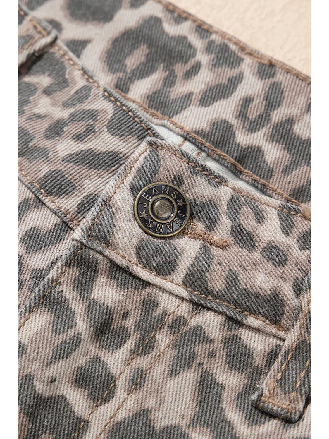 Leopard Frayed Edge Wide Leg High Waist Jeans