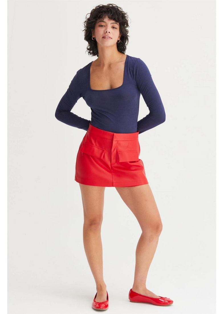 Square Neck Long Sleeve Bodysuit in Navy